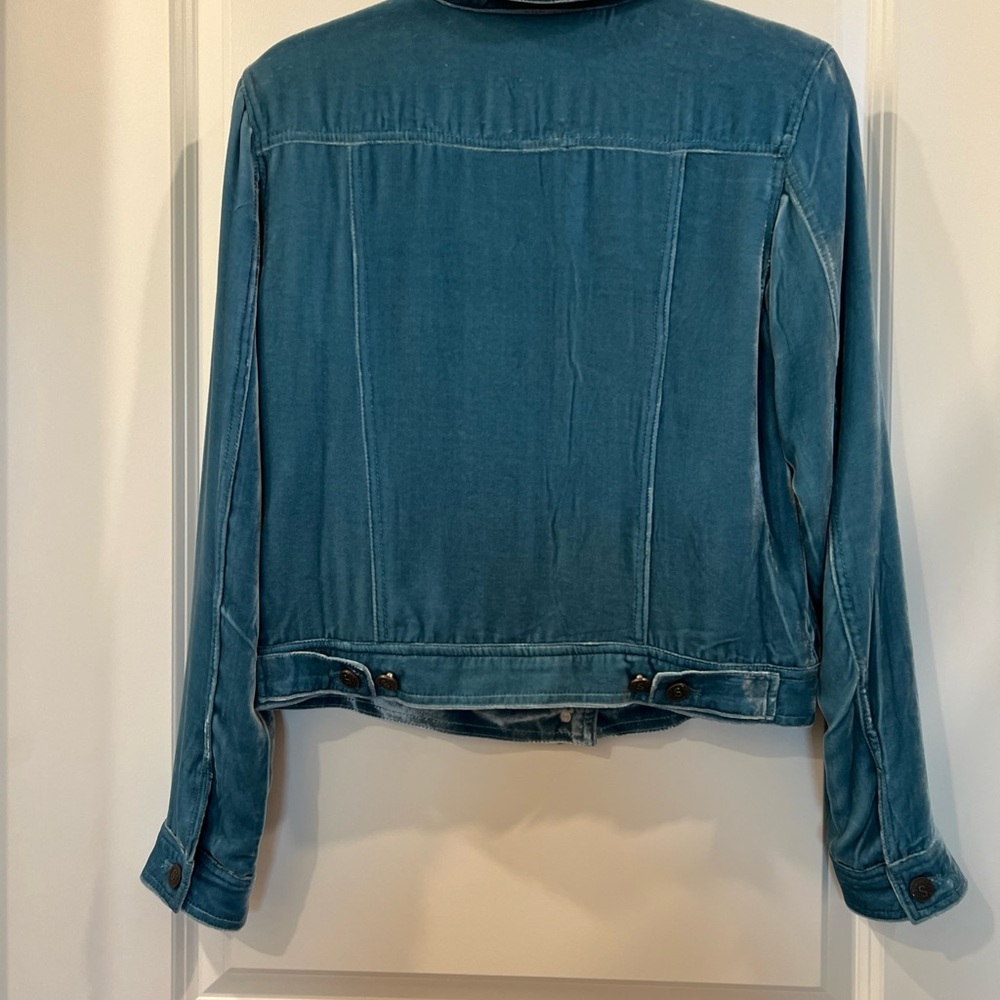 Sundance Britny blue/ teal wren crushed Velvet Jacket silk blend XS NWOT - Picture 5 of 9